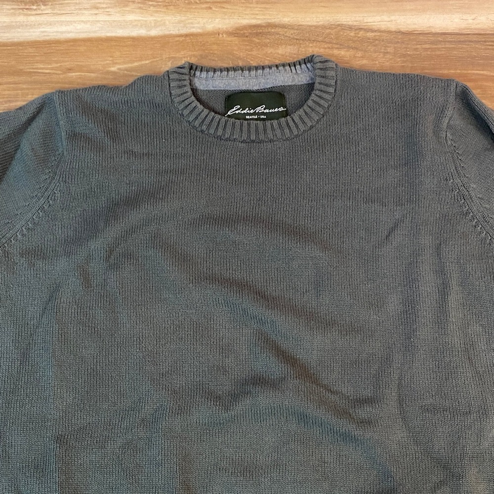 Eddie Bauer Mens Crew Neck Sweater‎ Olive Green Knit Cotton Size XL - Picture 2 of 9